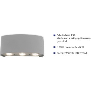 Silberne LED-Wandleuchte Carlo von Paul Neuhaus, 17x4 cm, für Innen- und Außenbereich.