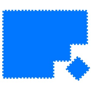 Blaue LittleTom Baby Puzzlematte, 18 EVA-Schaumstoffteile, als L-Form mit einem losen Teil. Ideal für Kindersicherheit.