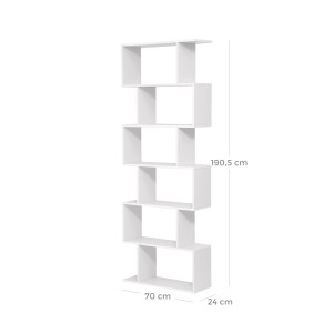 Weißes Vasagle Bücherregal mit 6 Ebenen, modernes Design für Wohnzimmer und Büro.