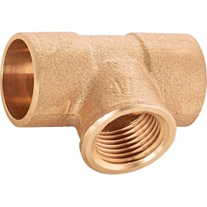 Rotguss Löt-T-Stück 22 mm x 18,6 mm (Rp 1/2) für Kupferrohre, Gewindeanschluss.