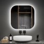 Emke LED-Badspiegel 60x60 cm, quadratisch mit abgerundeten Ecken, Hintergrundbeleuchtung, Touch-Steuerung und Antibeschlag.