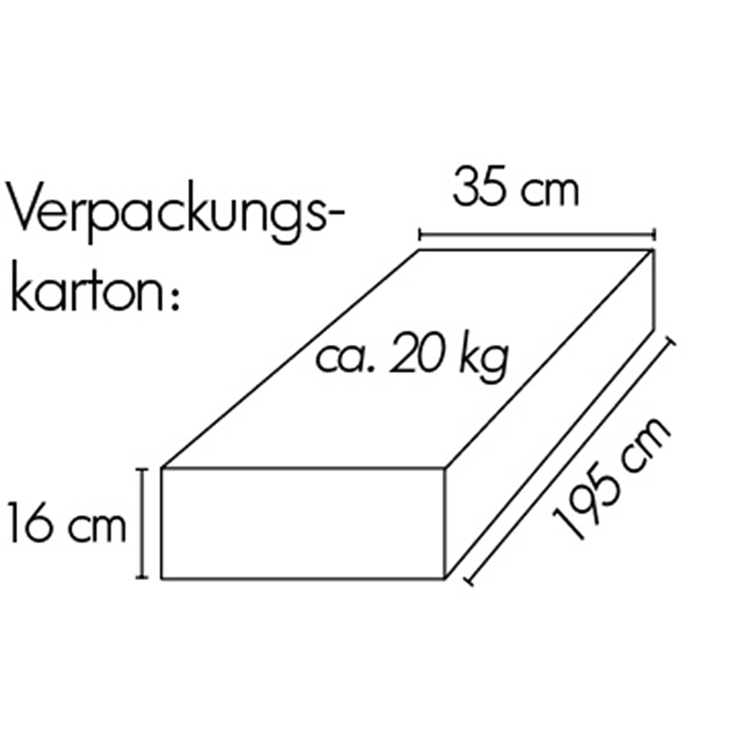 Verpackungskarton des Schneider Ampelschirm Rhodos Junior, Maße: 195x35x16 cm, ca. 20 kg.