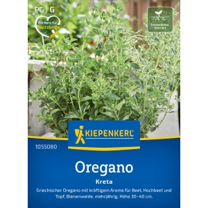 Kiepenkerl Oregano Kreta Saatgut: Packung mit Oregano-Pflanze, ideal für Beet und Topf.