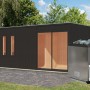 Karibu Saunahaus "Huelva" mit Ofen (9 kW Bio Extern) in Schwarz. Inklusive Vorraum und separatem Séparée.
