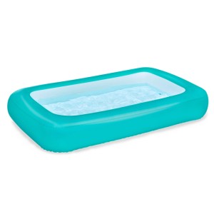 Türkisfarbenes, eckiges Bestway® Planschbecken Aquababes™ (165x104x25cm) mit Wasser.