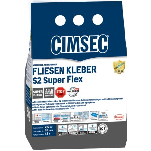 Cimsec Fliesenkleber S2 Superflex 5kg, flexibler, faserverstärkter Fliesenkleber für Innen & Außen.