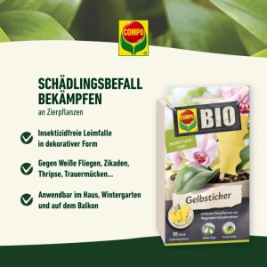 Compo BIO Gelbsticker: Leimfalle gegen fliegende Schädlinge an Zierpflanzen, 10 Stück.