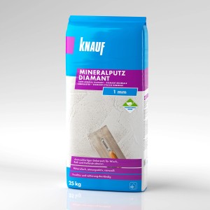 Sack Knauf Diamant Mineralputz, 1 mm Körnung, geeignet für Innen- und Außenbereich.