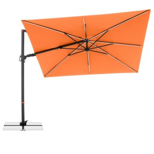Orangefarbener rechteckiger Ampelschirm mit Kurbelmechanik, 300x220 cm, für Garten und Balkon.