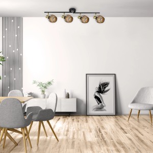 Näve Deckenleuchte Corbis, 4-flammig, 78 cm, mit Rattan-Schirmen und goldfarbenen Fassungen.