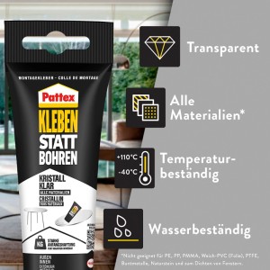Pattex Montagekleber Kleben Statt Bohren Kristallklar 208 g Transparent
