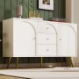 okwish Kommode mit Türen Schubladen Wohnzimmer Schlafzimmer 84x140x40cm Cremeweiß_2