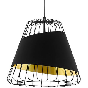 Moderne Eglo Pendelleuchte Austell in Schwarz-Gold mit Stahl-Textil-Schirm, ideal für Wohnräume.