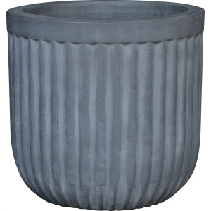 Strukturierter, hellgrauer Terrakotta Pflanztopf, 28x27cm, mit vertikalen Rillen.