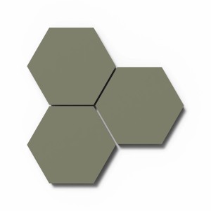 3 Akustikpaneele in Hexagonform, Lino Olive Clear, MDF Schwarz, 25x25 cm.
