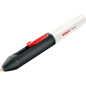 Bosch Gluey Marshmallow Heißklebestift: Kabelloser Klebestift mit rotem Schieber und feiner Düse.