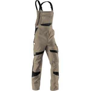 Kübler ActiviQ Latzhose in Sandbraun-Schwarz, Größe 102. Arbeitskleidung mit Stretcheinsatz und Taschen.