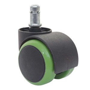 Grüne Hartbodenrolle für Bürostühle, 5er Set, mit schwarzem Gehäuse und Metallstift.