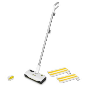 Kärcher Dampfreiniger SC 1 Upright, weiß-schwarz, mit Bodentüchern und Entkalkungskartusche.