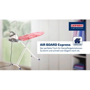 Leifheit Bügeltisch AirSteam Premium L mit Dampfstationsablage und Bügeleisen.
