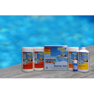 Weka Poolpflege Set DeLuxe Starter-Kit mit Chlor, Algizid, pH-Minus, pH-Plus und Teststreifen.