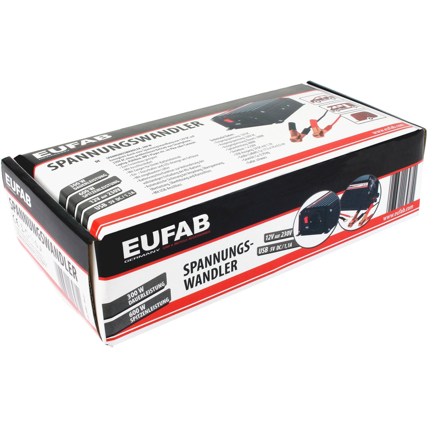 Eufab Spannungswandler 300W, 12V auf 230V, in Originalverpackung. Autoelektrik für Pkw und Caravan.