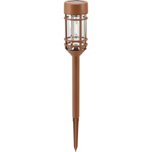 Brauner Solar-LED-Dekospieß im Laternen-Design, 48cm hoch für Garten und Balkon.