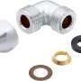 Verchromte Quetschverschraubung Ø 10 mm Winkel (R 1/2) mit Dichtungen und Einlegescheiben.