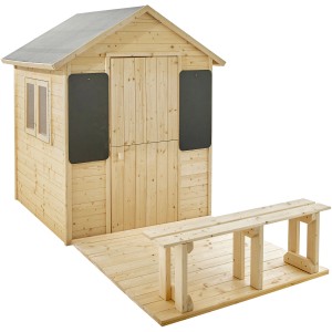 Soulet Kinderspielhaus Grace aus Holz mit Terrasse und Sitzbank. Ideal für Kinder ab 3 Jahren.