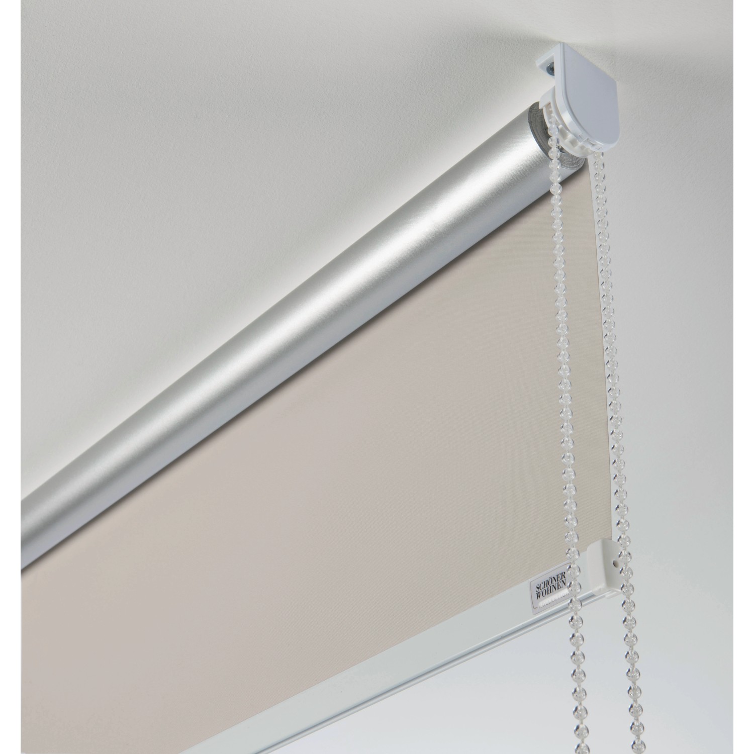 Schöner Wohnen Thermo-Rollo Martha, 45x150 cm, beige, mit alubeschichteter Rückseite und transparenter Kugelkette.