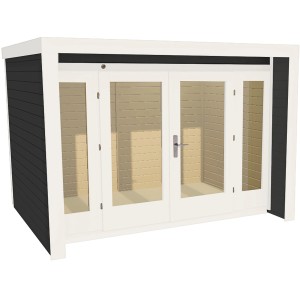 Modernes, anthrazitfarbenes Weka Holz-Gartenhaus mit Flachdach und Doppeltür.