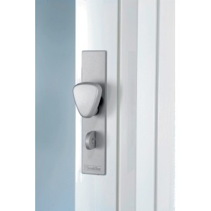 Detailaufnahme: Weißes Falttür Axia Esche Türschloss