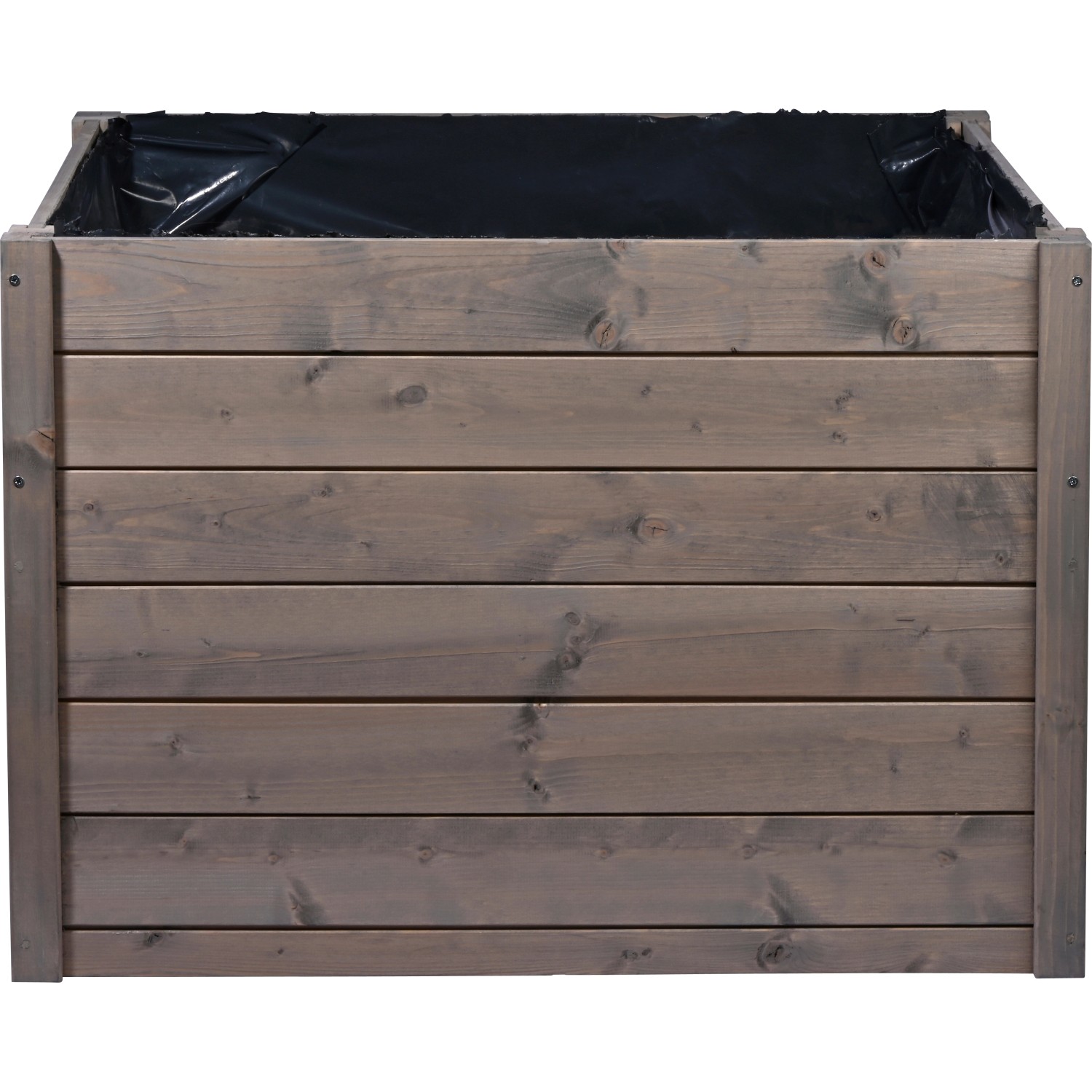 Graue Mährobotergarage mit Pflanzkasten aus Holz, 56x73x79cm. Schutz für Rasenmähroboter.