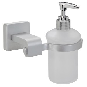 Wand-Seifenspender Tolino aus Glas und Aluminium, matt. Inklusive Befestigung.