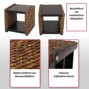 MCW Beistelltisch Lucca mit Rattan- und Bananengeflecht, quadratisch, mit Ablagefach.