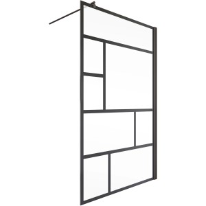 Schulte Duschwand Walk In Alexa Style 2.0, mattschwarz, mit Glas-Muster und Stabilisationsbügel.