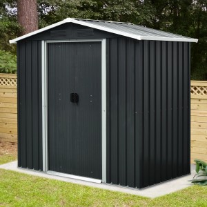 Pergart Gerätehaus Düsseldorf II in Schiefer-Creme, Metall Gerätehaus für den Garten.