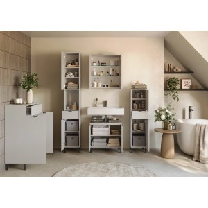 Germania Spiegelschrank Arcena in Kaschmir, 60 cm breit, mit LED-Beleuchtung im modernen Badezimmer.