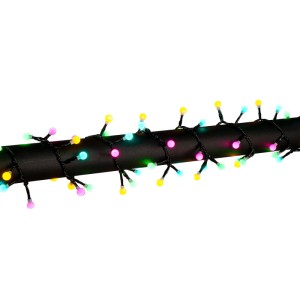 Konstsmide Globelichterkette Cluster mit 400 pastellfarbenen LEDs auf schwarzem Kabel, um Stange gewickelt. Außen.