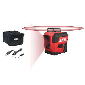 Skil Kreuzlinienlaser 1960DA mit rotem 360° Laser, Tasche und USB-Kabel.