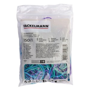 Fackelmann Gummiringe, 150 Stück, verschiedene Farben, ideal für Küche und Haushalt.
