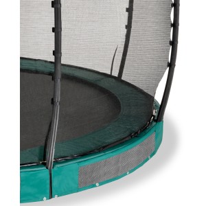 Detailaufnahme: Grünes EXIT Allure Premium Bodentrampolin Ø 427 cm mit Sicherheitsnetz.