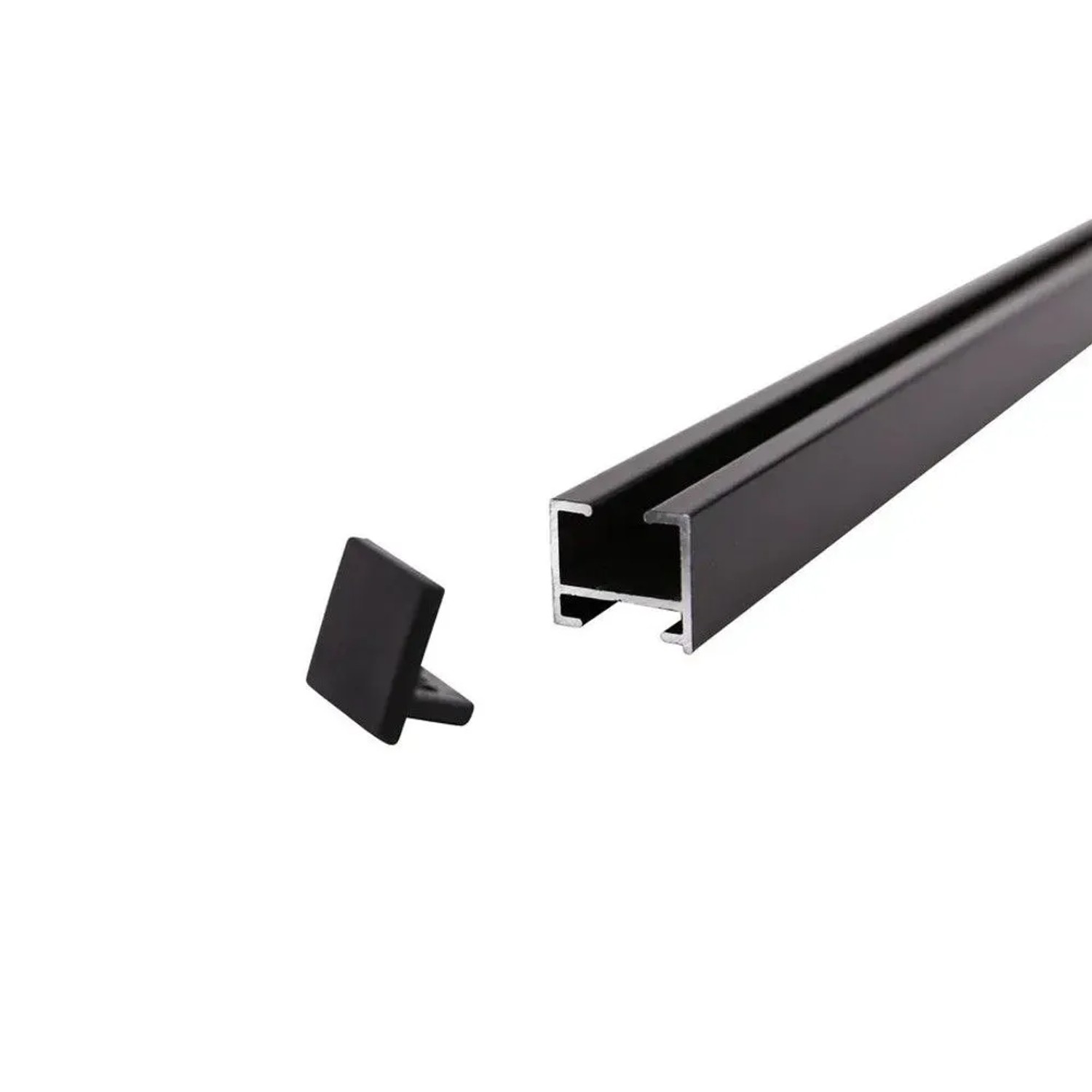 Schwarze 1-Lauf Gardinenschiene Square, 90cm, mit Endkappe. Robuste Vorhangschiene für Dekoartikel & Wohnaccessoires.