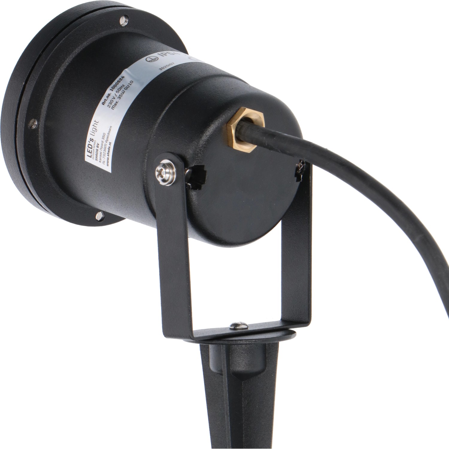 Schwarze LED's Work Außenleuchte mit Erdspieß und Kabel. Gartenstrahler für flexible Beleuchtung.