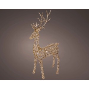 Goldene LED-Rentier-Figur, 180 cm hoch, für den Außenbereich. Festliche Weihnachtsdekoration mit warmweißen LEDs.