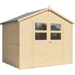 Bertilo Gartenhaus Visby 3 aus Naturholz, 181x239 cm, mit Doppeltür und Fenstern. Holz-Gartenhaus.