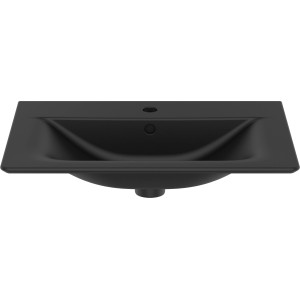 Schwarzer Ideal Standard Connect Air Möbelwaschtisch, 64 cm, mit Hahnloch und Überlauf.