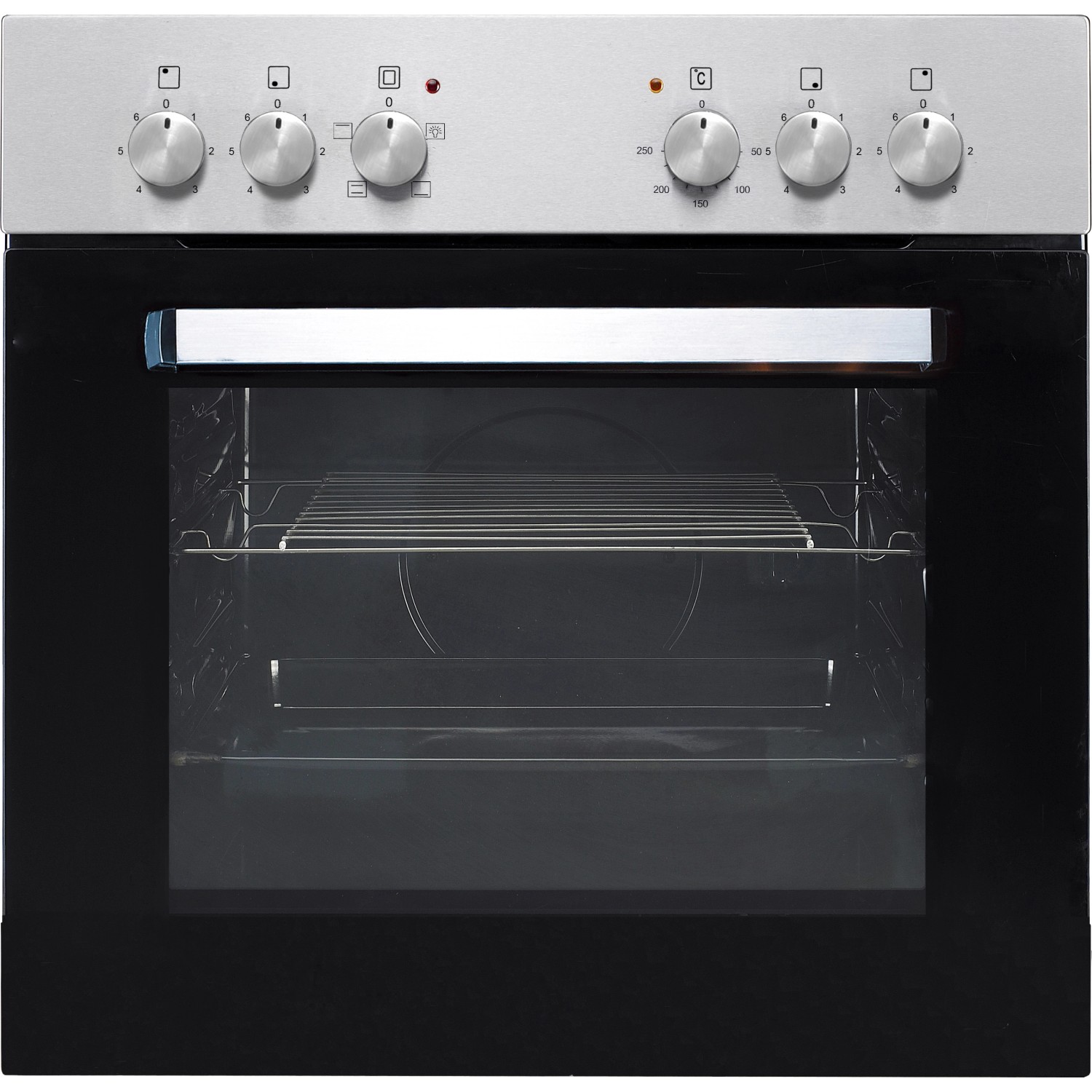 Flex-Well Einbauherd mit Glaskeramikkochfeld, Edelstahl, Frontansicht.