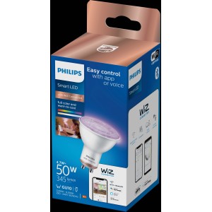 Philips Smart LED Leuchtmittel GU10, 50W, mit Farbwechsel und WiZ-Steuerung.