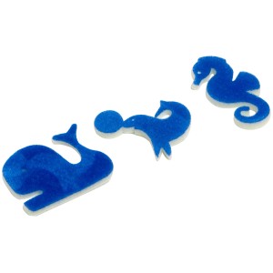 LUX Badezimmerstempel-Set, 3 blaue Stempel: Wal, Seehund und Seepferdchen.
